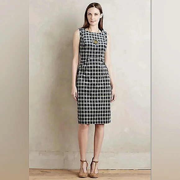 Anthropologie Sunday in Brooklyn Grey Black Corduroy Sleeveless Shesth dress Sz6 - Picture 2 of 15